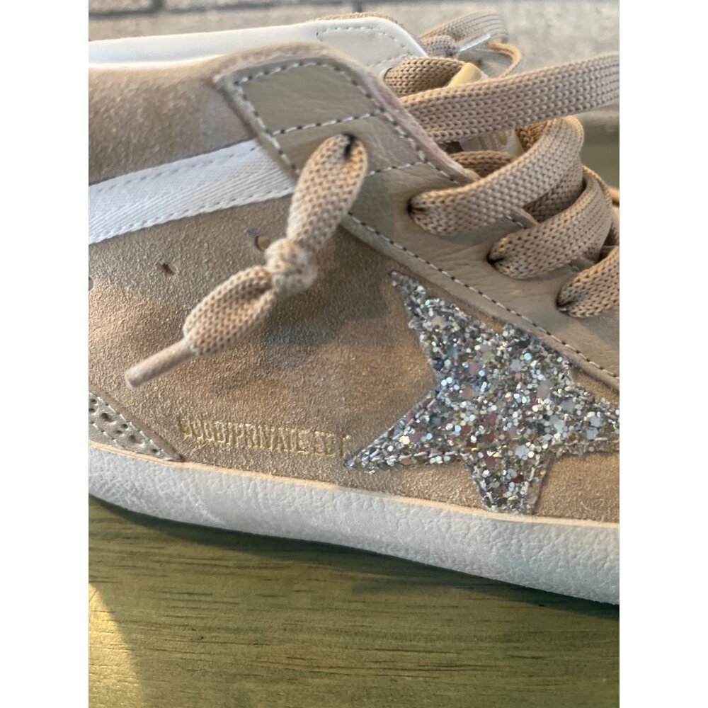 Golden Goose Mid Star Beige Glitter Sneakers Womens Suede & Leather NWOT - Picture 12 of 16